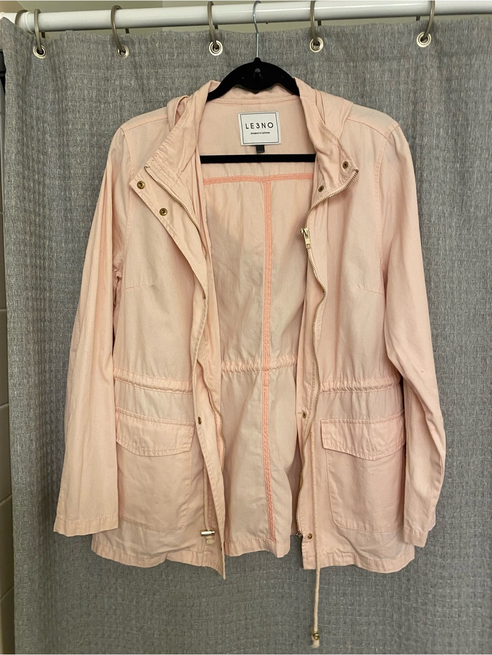 Le3no Women's Light Pink Hooded Utility Jacket